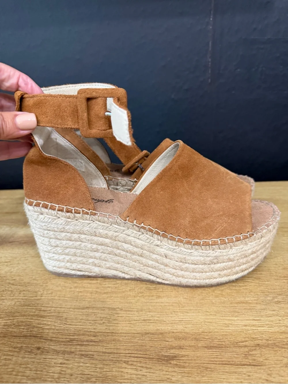 Free people Women’s Suede Espadrille Wedge Sandals in Tan
